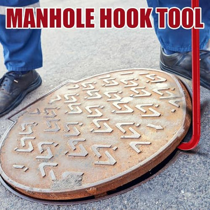 Therwen 1 Pcs Manhole Cover Hook 36 Inch with 5/8" Hex Alloy Steel Rigid Heavy Duty Manhole Cover Lifter with Inline Handle for Lid Puller Moving(Red) - color: Red, size: 36 Inch