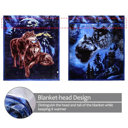 JML Korean Style Fleece Blanket King, 10.5 lbs, 87"x94", Wolves | 2 Ply, A&B Printed, Embossed, Reversible, Plush, Silky Soft, Thick, Warm for Winter, - color: Animal Printed - Wolves