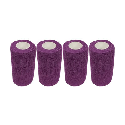 4" Cohesive Flexible Bandage Wrap – Purple - Pack of 4 | Self-Adherent Vet Tape for Animal Wound Care, Wrapping, and Support – Non-Slip, Breathable, Flexible Bandage for Livestock - color: Purple