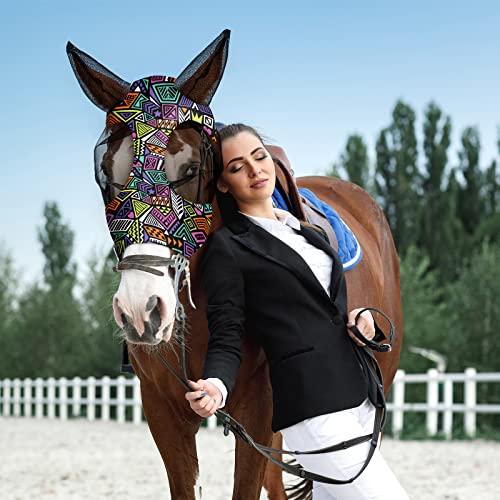 Qualirey 12 Pieces Horse Fly Mask Bulk, Medium, Geometric Patterns - color: Geometric Patterns, size: Medium