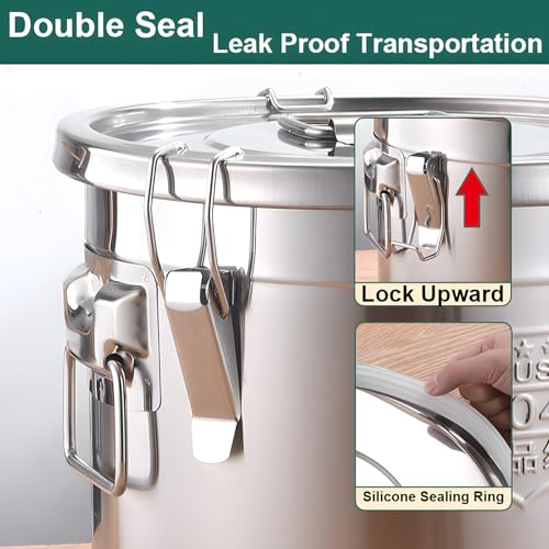 304 Stainless Steel Airtight Canister, Metal Cereal Flour Storage Container with Carry Handle Sealed Lid Coffee Canisters for Household Kitchen Bean Oil Milk Barrel (33L/8.7Gal) - size: 33L/8.7Gal