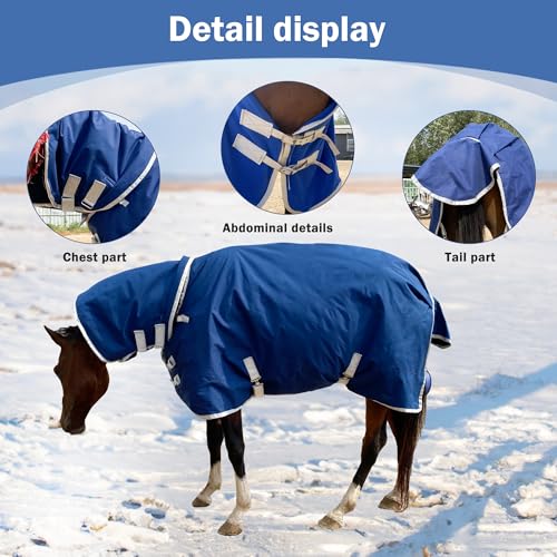 1200D Oxford Warm-Keep Horses Turnout Blanket with Detachable Neck Cover，Heavy Weight Winter Turnout ，Horse Care Blanket Horse Rain Sheet (145CM) - size: 145CM