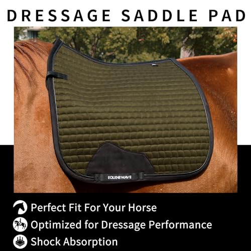 EQUINEWAVE Aria Soft Suede Dressage Saddle Pad – Breathable Moisture-Wicking Lining, Shock-Absorbing Cushion, Contoured Spine, English Horse Saddle Pad - color: Olive green
