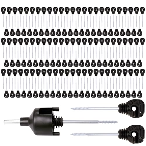 PK150 Multi-Function Medium Distance Offset Screw-in Insulators Black with 1 Free Socket Tool for Electric Fence Wood Post