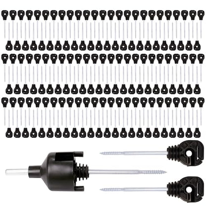 PK150 Multi-Function Medium Distance Offset Screw-in Insulators Black with 1 Free Socket Tool for Electric Fence Wood Post