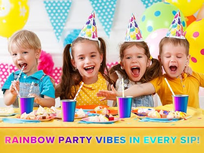 Stainless Steel Kids Cups 8 oz - Stainless Steel Small Children Cups for Home & Outdoor Activities, BPA Free Unbreakable Premium Stackable Metal Drinking Glasses (4-Pack) - Rainbow Colorful Finish - color: UV Rainbow, style: 8 oz