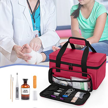 CURMIO Empty First Aid Kits Case, Family Medical Supplies Storage Bag, Red