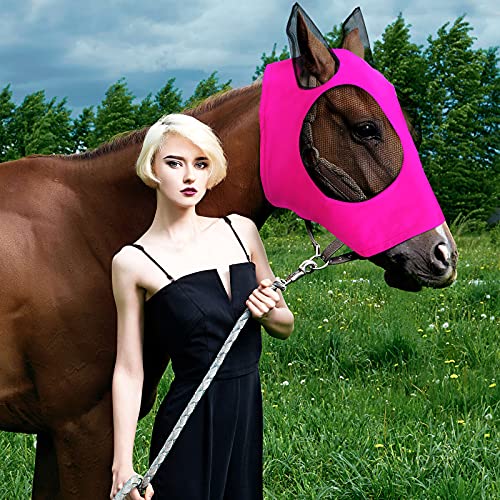 Frienda 4 Pcs Horse Fly Mask with Ear, Medium, Purple, Blue, Pink, Black - color: Purple, Blue, Pink, Black, size: Medium