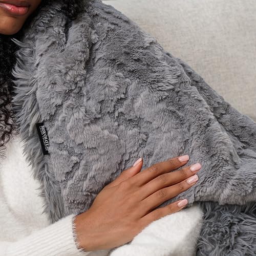 Mon Chateau 60" x 70" Hearthside Faux Fur Throw Blanket, Fog Stone Jacquard | Cozy Layer Comfort For Couch, Bed Or Chair. Lightweight Polyester Fabric With Easy Machine Wash Care - color: Fog Stone Jacquard