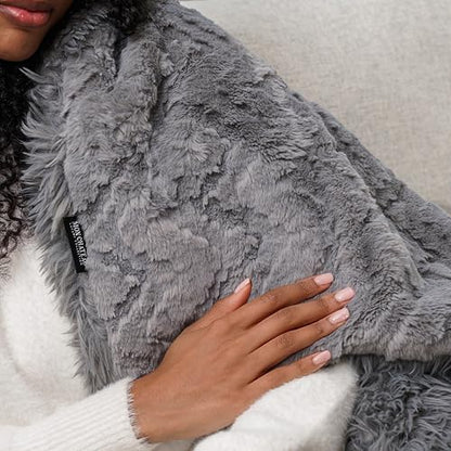 Mon Chateau 60" x 70" Hearthside Faux Fur Throw Blanket, Fog Stone Jacquard | Cozy Layer Comfort For Couch, Bed Or Chair. Lightweight Polyester Fabric With Easy Machine Wash Care - color: Fog Stone Jacquard