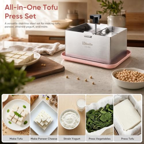 Tofu Press Stainless Steel, Tofu Maker and Paneer Press with Cloth, Pink - color: Stainless Steel Standard