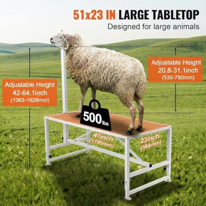 Goat Milking Stand, Metal Livestock Platform - Heavy Duty 47"X23" Metal Livestock Shearing Stand with Adjustable Height (21" to 33") & Headpiece/Nose Loop, White - color: White