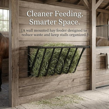 31'' Hay Feeder for Horses, 25 Gallon Wall Mount Metal Hay Feeder, Heavy Duty Corner Hay Rack with Easy Install for Goat, Sheep, Livestock Feeders, Indoor/Outdoor Use