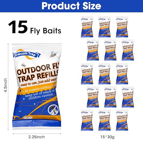 15x30g Fly Bait Fly Trap Refill Packets | Flies Bait Attractant Refills for All Reusable Outdoor Repellent Ranch Fly Killer Catcher - size: 15 pack