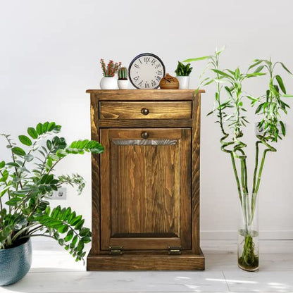 Peaceful Classics Wooden Tilt Out Trash Cabinet with Drawer, Special Walnut - color: Special Walnut, style: With Drawer