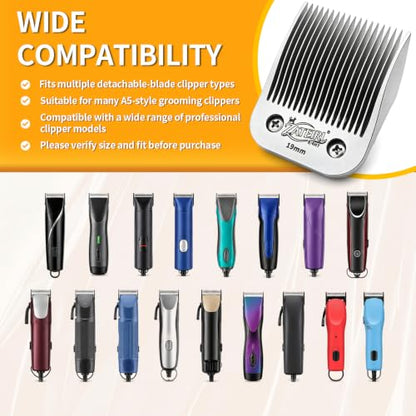 Size 3/4HT Detachable Pet Grooming Clipper Blade with Ceramic Cutter, 19mm 3/4 Inch Cut Length, Silver, Compatible with Andis, Oster A5, Wahl KM10, 1 Pack - color: Silver, size: 3/4HT 19mm