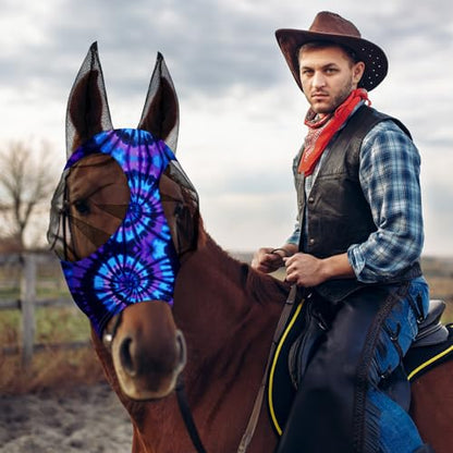 Qualirey 12 Pieces Horse Fly Mask Bulk, Medium, Tie Dye Patterns - color: Tie Dye Patterns, size: Medium