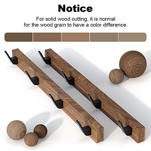17 Inch Walnut Wood Wall Mounted Coat Rack with 4 Black Hooks, Adhesive Mounted Entryway Hooks, Modern Natural Wooden Pegs for Hanging Coat Clothes Hat Bag Purse Key and Towel - color: Coat Rack with 4 Hooks