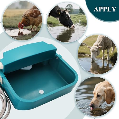 Automatic Water Dispenser for Large Dogs 8L Animal Drinking Water Bowl with Float Valve and Drainage Hole Livestock Animals Dispenser Waterer for Chicken,Horse,Calf,Dog,Goat (Green, With 79 Inch Pipe)