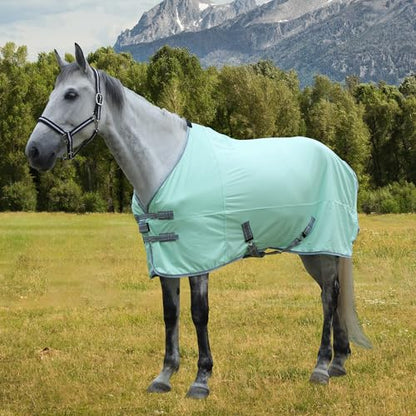 Horse Fly Sheet Lining, Mesh Equine Sheets Fly Rug, UV Protection | Breathable Mesh Fly Sheet for Horse, Equine Summer Sheet, Bug Mosquito FlySheet for Stable, Pasture, Barn (69", Mint Green) - size: 69 Inch