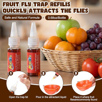 8 Pack Fruit Fly Trap Refill Liquid, 0.68 Ounces Per Bottle, Effective Fruit Fly Bait Refill, Suitable for Indoor Use, Kitchen Countertops, and Home Environments, Non-Toxic