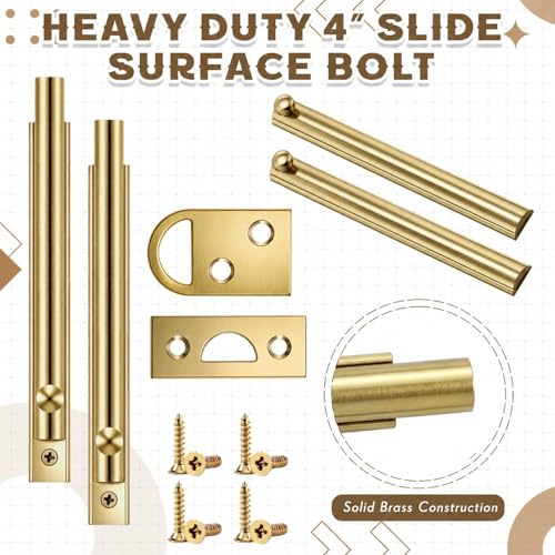 Lothee 4" 4 Pcs Brass Surface Bolt Door Latch, Brass Finish - color: Brass Finish, size: 4 Inch