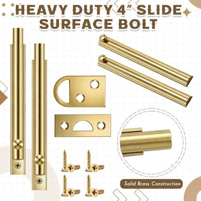 Lothee 4" 4 Pcs Brass Surface Bolt Door Latch, Brass Finish - color: Brass Finish, size: 4 Inch