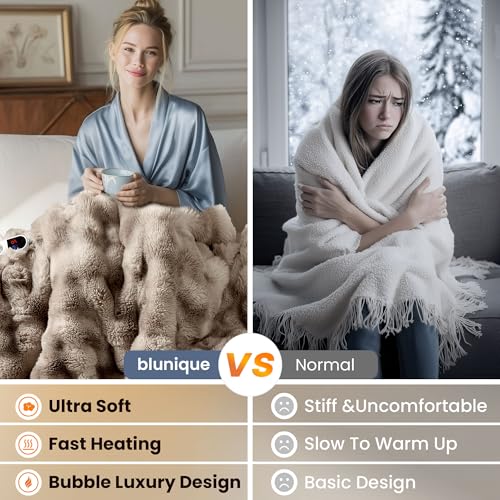 Electric Heated Blanket for Girls & Women, Soft & Luxurious,Faux Fur Heating Throw Blankets, 6 Heat Settings, Overheat Protection, Quick Heating, Memory Function, Giftable, 50"x60",Tie-dye Light Taupe - color: Tie-dyed Light Taupe