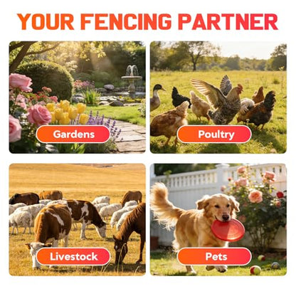 15Miles Electric Fence Charger with ON/Off Switch, 4J Energy Output 12KV Voltage,AC DC Electric Fence Charger with LED Display for Preventing Wild Animals Intruding Great for Gardens,Poultry