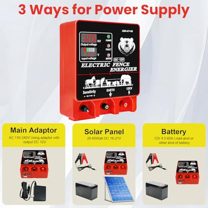 9J Electric Fence Charger Energizer, 9 Joules 20 Miles Plug-in Fencer