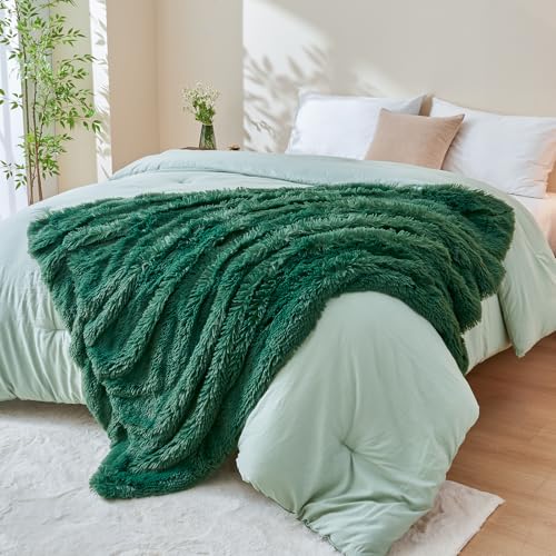 GONAAP Fuzzy Faux Fur Throw Blanket for Couch, Dark Green, 50"x60" - color: Dark Green, size: Throw(50"x60")