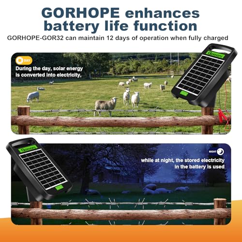 20 Miles Solar Electric Fence Charger,0.32J Powered 24-Hour Protection - size: GOR32（20M0.32J）