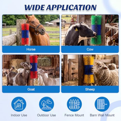 FillTouch 6 Pack Livestock Scratch Brush with Screws, Horse Scratching Post Goat Scratcher Brushes, Full Massage Grooming Brush for Cow, Cattle, Sheep, Pig Back Itching Relieve, 17.1 x 7.2 Inch
