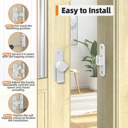 Sliding Barn Door Lock, 90 Degree Flip Security Gate Latch - color: White-4 Pcs