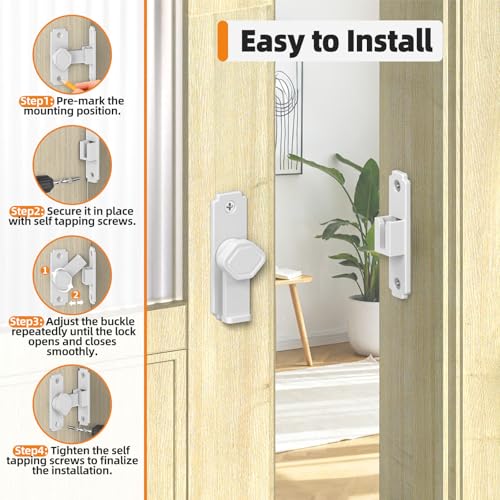 Sliding Barn Door Lock, 90 Degree Flip Security Gate Latch - color: White-2 Pcs