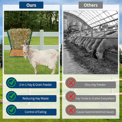 Wall Mounted Hay Rack, 2 in 1 Hay & Grain Livestock Feeder - color: Green