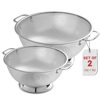 Bellemain Stainless Steel Colander for Kitchen, 3 & 5 Qt Strainers - size: 3Qrt + 5Qrt