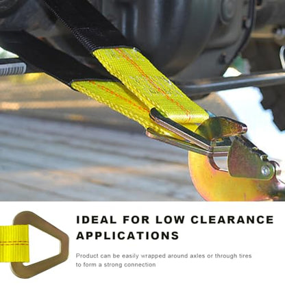 2" × 29" Premium Axle Tie Down Strap with D Rings, Heavy Duty Auto Axle Straps with Protective Sleeves 6614 Lb. Capacity, Adjustable Tire Strap Tie Down for Securing Car Transport (Yellow) - color: Yellow