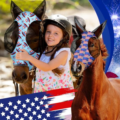12 Pcs 4th of July Horse Fly Mask with Ears 250th Anniversary Patriotic Fly Mask for Horses Smooth Comfortable Elasticity UV Protection Face Covering for Memorial Day (Medium)