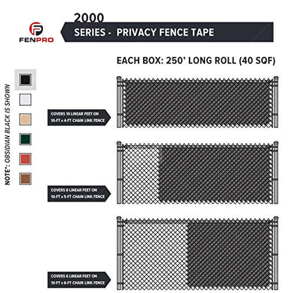 Chain Link Fence Privacy Tape 250 ft (40 SqFt) (Obsidian Black) | Gardening, Outdoor Wall, Balcony, Patio, Yard, Injury Prevention, Safety Fence Cover for Dog, Other Pet Hedge Slats - color: Obsidian Black