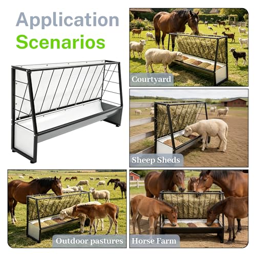 30 Gallon Heavy Duty Pasture Hay Feeder, Galvanized Steel Outdoor Livestock Hay Feeder for Mini Goats, Pony, Sheep and Mini Horses