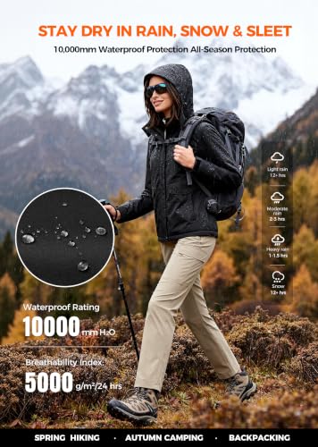 wantdo Women's Waterproof Ski Jacket Warm Fleece Lined Snow Winter Coat | 10000mm Waterproof Snowboard Jacket for Skiing, Hiking, Commute, Removable Hood, 6 Pocket, Windproof Warm -10°F to 50°F - color: Black, size: Medium