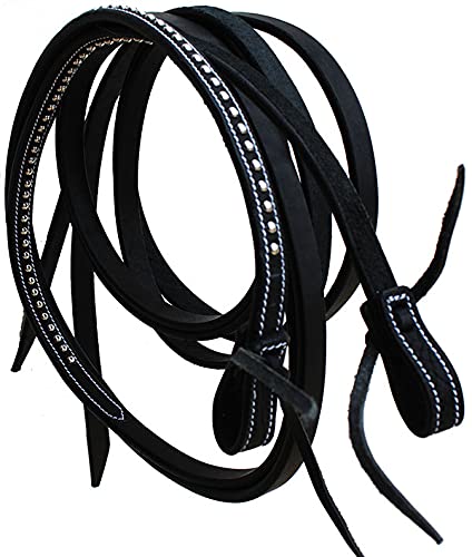 Horse Western Leather Tack Studded Bitless Sidepull Bridle Reins 77RS03 - color: Black