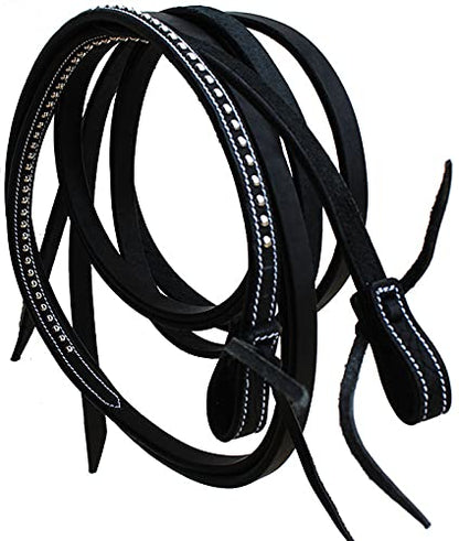 Horse Western Leather Tack Studded Bitless Sidepull Bridle Reins 77RS03 - color: Black