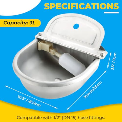 NATGAI Automatic Waterer Bowl with Float Valve, Stainless Steel