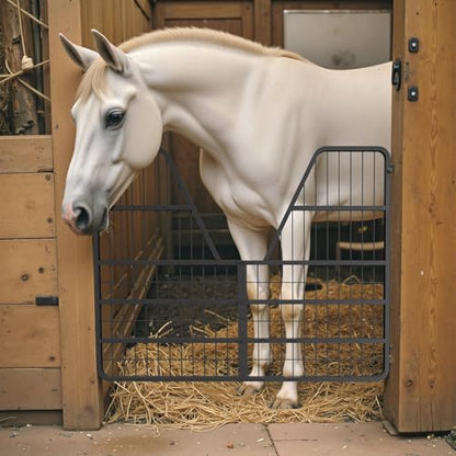 42" x 52" Steel Stall Guard, 2-Way Barn Door Gate for Horses & Livestock, Ventilated Fence Panel for Stable, Farm and Barn Use