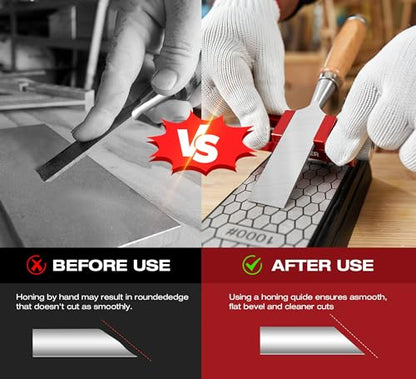 Saker Sharpening Stone with Honing Guide Tool,chisel set for Woodworking,Flattening Stone,Complete Sharpening System Woodworking Tools for Chisel Sharpening and Plane Restoration… - style: Honing Guide Stone Chisel