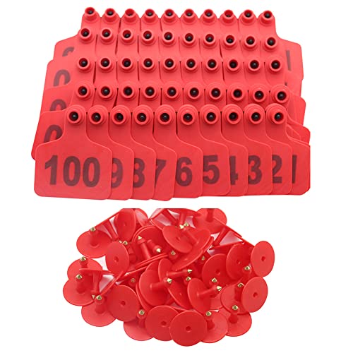 Cattle Ear Tags Large Plastic Livestock Ear Tag Marker for Pig Goat Cattle Cow Animal Identification Ear Tags, Numbered 001-100 (Red) - style: Red
