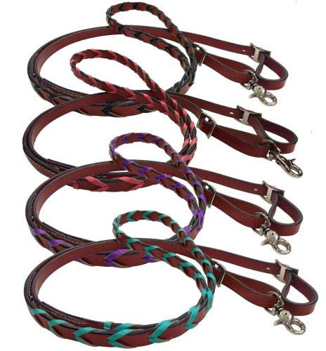 Showman Leather Braided Reins w/Colored Lacing - color: Black