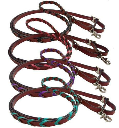 Showman Leather Braided Reins w/Colored Lacing - color: Black